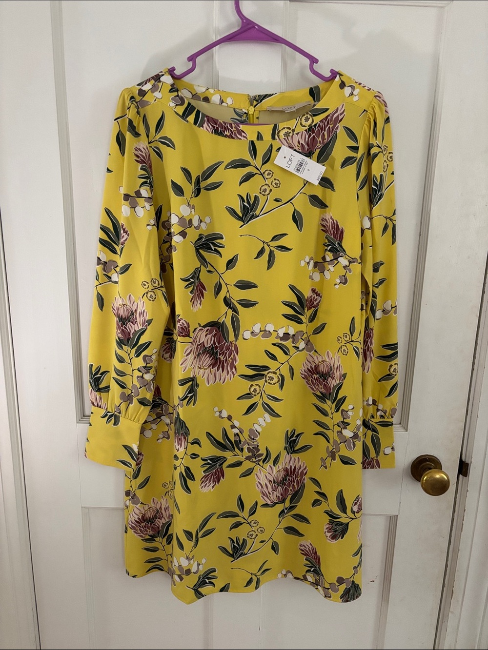 LOFT Yellow Floral Long-Sleeve Shift Dress #12